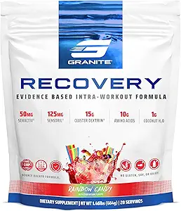 Granite Nutrition Recovery - Premium Intra-Workout Drink mit EAAs, Cluster Dextrin, Sensoril & Senactiv für sportliche Leistung und Lean Muscle Gains - Rainbow Candy Flavor (20 Servietten)