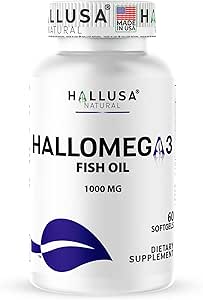 Omega 3 Fischöl 1000mg – EPA 180mg DHA 120mg – Omega 3 Fatty Acids Supplement – Herz, Augen & Gelenkunterstützung – 60 Softgels – Hallusa Natural