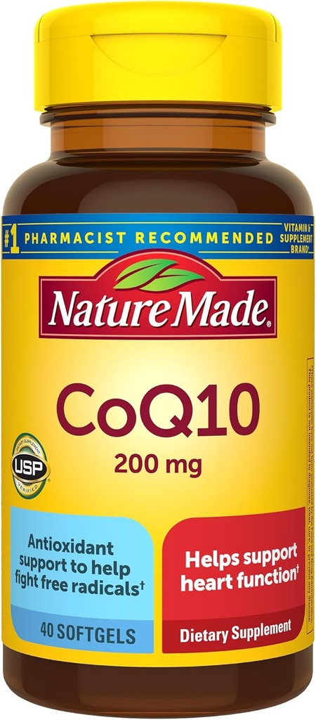 Natur Made CoQ10 200mg, Nahrungsergänzungsmittel für Herzgesundheitsunterstützung, 40 Softgels, 40 Tage Versorgung