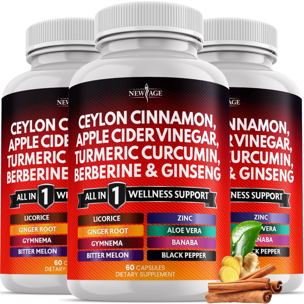 Ceylon Cinnamon, Turmeric, Apple Cider Essig, Ginseng, Aloe Vera, Berberine Plus Banaba, Ginger Root - 180 Count