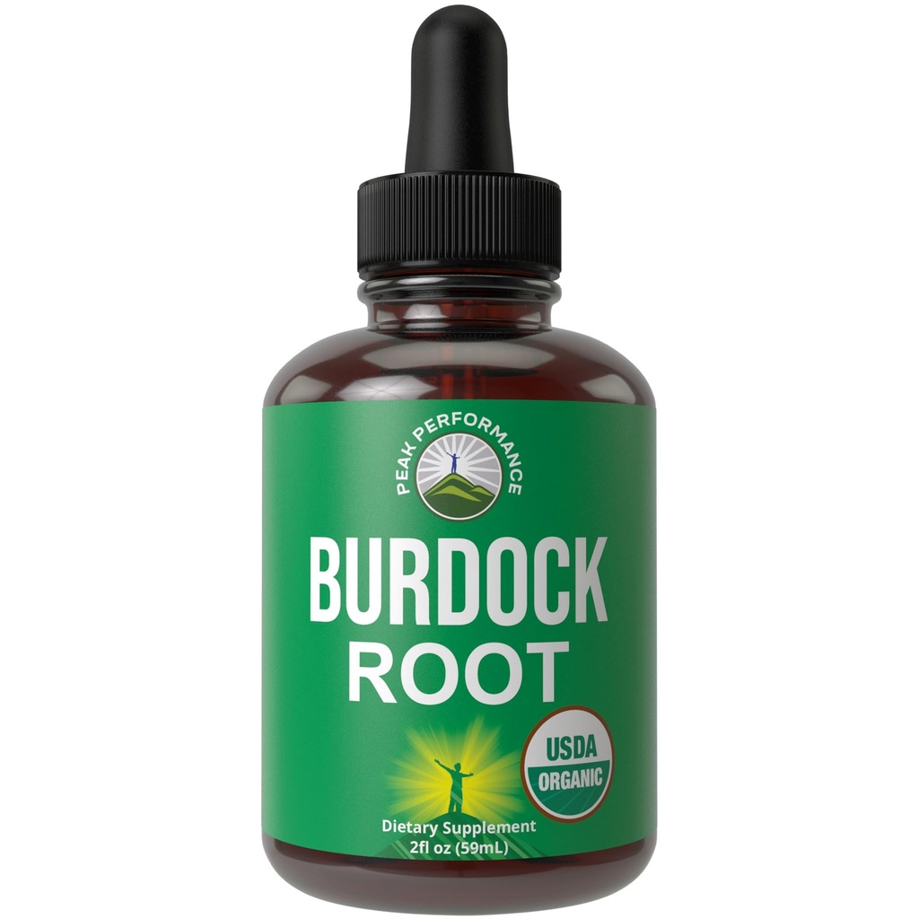 Peak Performance USDA Organic Burdock Root Liquid Drops Supplement. Vegan-Extrakt-Tinktur für Frauen und Männer. Organic Burdock Root Oil Herb. Zero Sugar, Gluten Free Supplements
