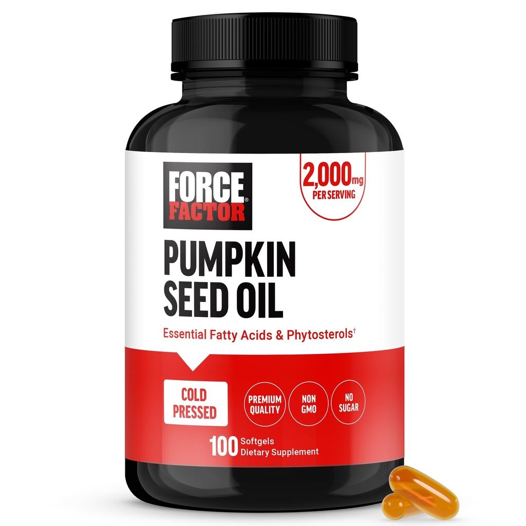 FORCE FACTOR Kürbis Samen Öl Kapseln, Phytosterols Ergänzung mit essentiellen Fettsäuren, hergestellt mit kaltgepressten Kürbisöl, Premium-Qualität, Non-GMO, 100 Softgels