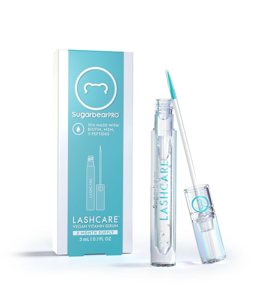 SugarbearPRO LashCare Vitamin Serum mit Peptiden MSM und Biotin | Vegan Formel | 3 Monat Versorgung Fuller Healthier Looking Lashes