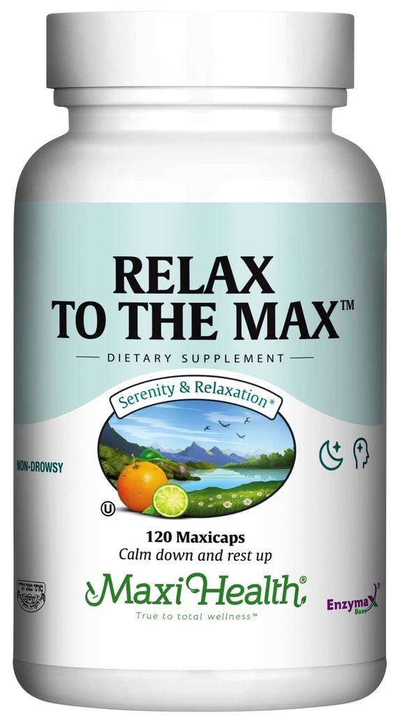 Maxi Health - Entspannen Sie sich bei der Max Stress Relief Formel (120 Count) Mood Relief Kapseln mit Vitamin C, Kalzium, L-Theanin, L-Taurine & Aminosäuren - Alle natürlichen Calming & Relaxation Ergänzungen