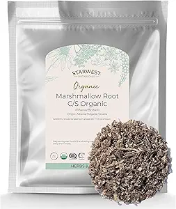 Starwest Botanicals Organic Marshmallow Root - Getrocknete Kräuter für Tee, Löse Blatt Wurzel Kräuter, Schnitt & Gefertigt, zertifiziert Kosher, Non-GMO - Bulk 1 lb Tasche