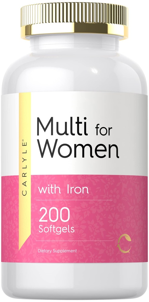 Carlyle Multivitamin für Frauen mit Eisen | 200 Softgels | Essential Vitamins, Mineralien und Omegas | Nutritional Support Supplement | Non-GMO & Gluten Kostenlos