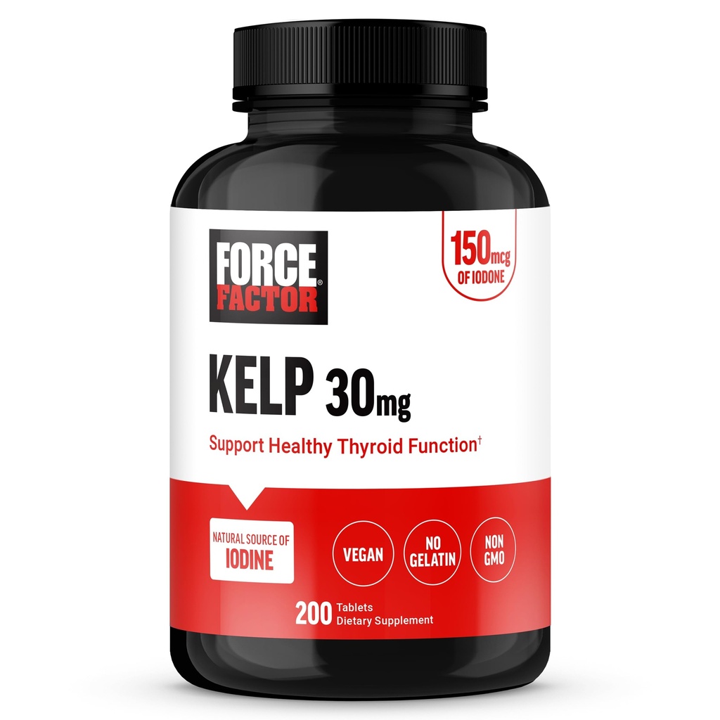 FORCE FACTOR Kelp für Iodine von Organic Kelp zur Unterstützung der Schilddrüsengesundheit, Stärkung der Immunität und Verdauung, Vegan, No Gelatin, Non-GMO 150mcg, 200 Tabletten