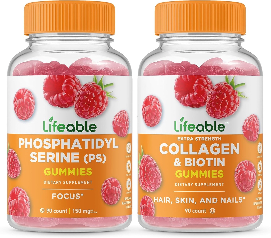 Lebensfähiges Phosphatidylserin (PS) + Collagen & Biotin, Gummies Bundle - Große Verkostung, Vitamin-Ergänzung, Glutenfrei, GMO frei, Kaugummi