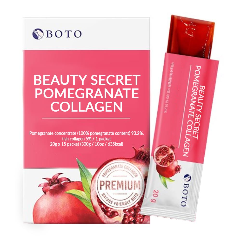 BOTO Beauty Secret Pomegranate Collagen 20g - Korean Beauty Collagen Jelly Stick, Low Molecular Fish Collagen, Pomegranate Flavored - Packungen von 15