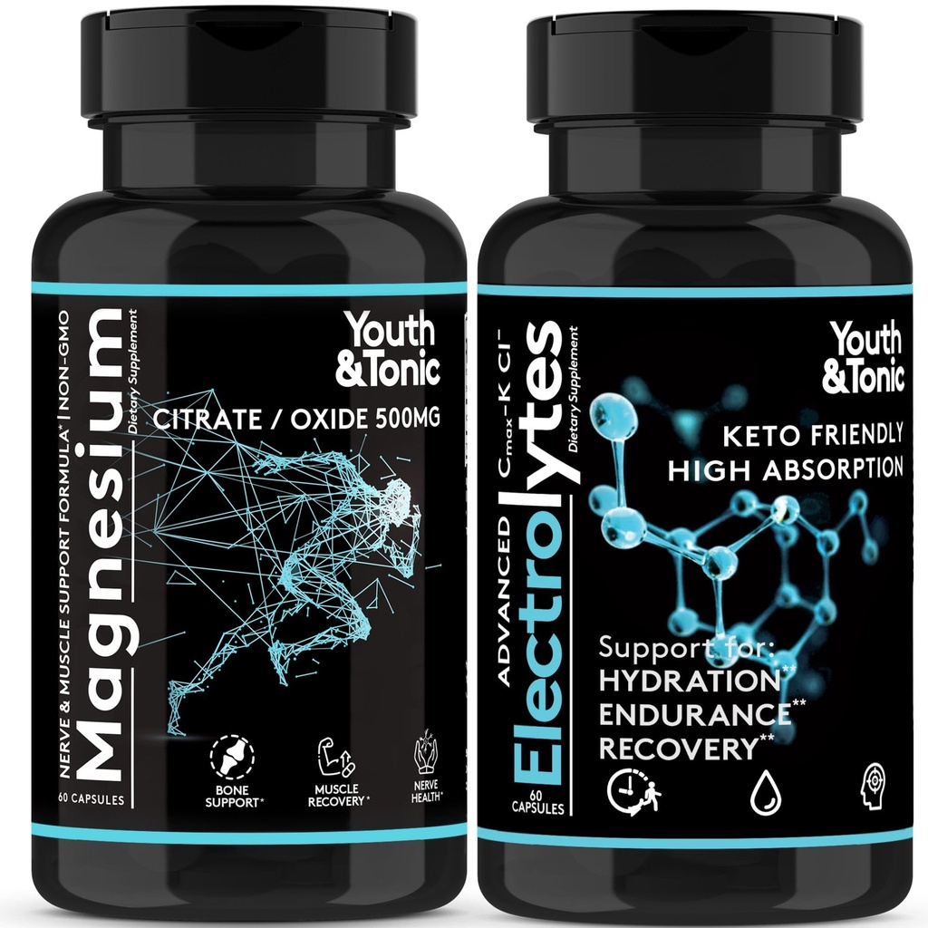 2pk| Hohe Absorption Magnesium Complex + Elektrolyte Pillen - Mag Minerals Vitamine | Premium Magnesium Citrat Oxid Ergänzung für Leg Cramps Sore Muskel Knochen Unterstützung Endurance Erholung Nerve Gesundheit