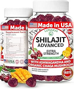 Lunakai USA Made Pure Shilajit Gummies 1200mg mit Ashwagandha & Chaga - Himalayan Shilajit für Männer & Frauen, Energie & Vitalität Unterstützung, 60ct