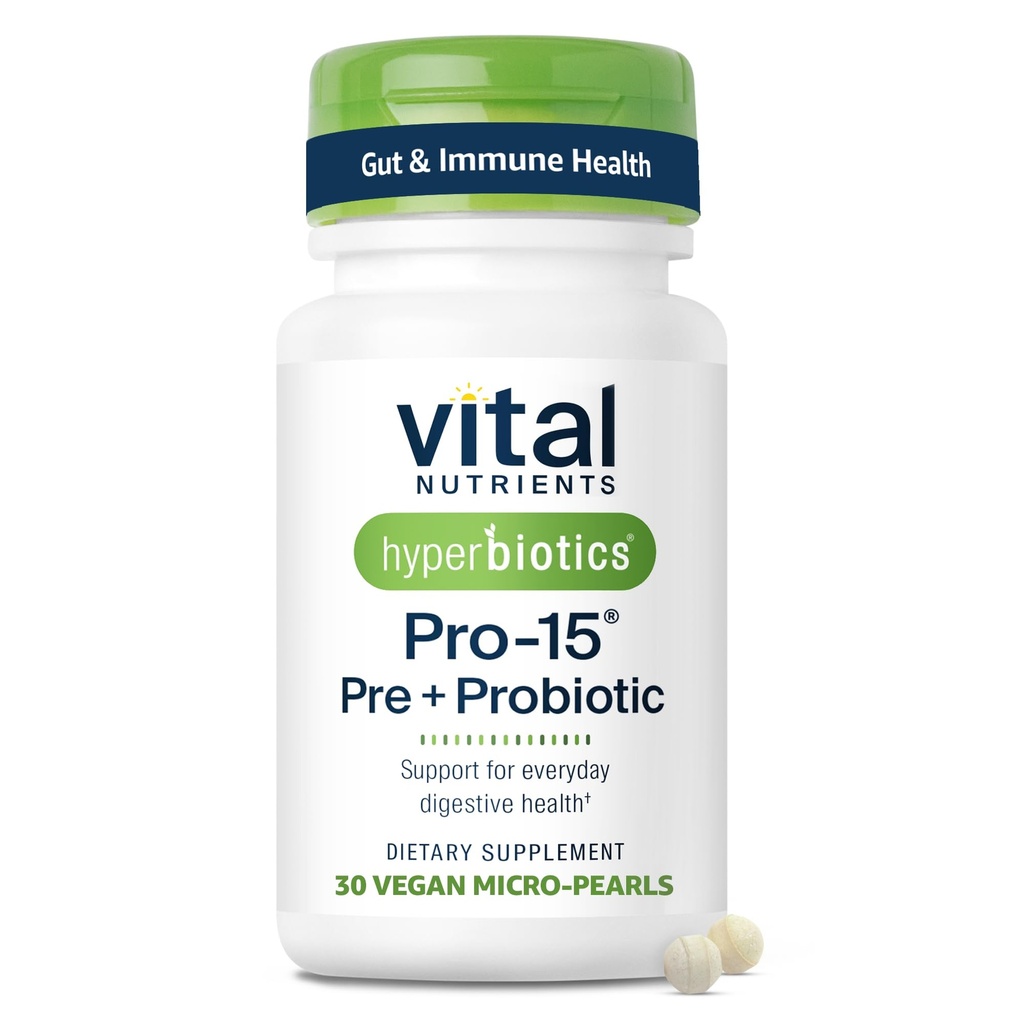 Hyperbiotics Vital Nährstoffe Pro-15 Präbiotika und Probiotika für Frauen und Männer | 15 Science Backed Strains | Unterstützt okziale Verstopfung, Durchfall, Gas & Bloating | 30 Vegan Time Release Pearls