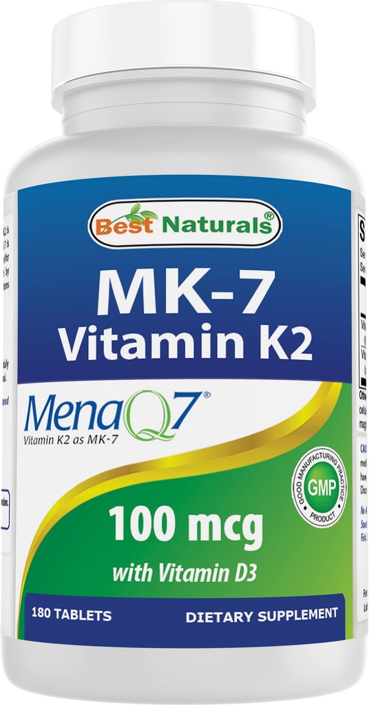Best Naturals Vitamin K2 (MK7) mit D3 Supplement Knochen und Herzgesundheit (5000 IU Vitamin D3 & 100 mcg Vitamin K2 MK7), 180 Tabletten