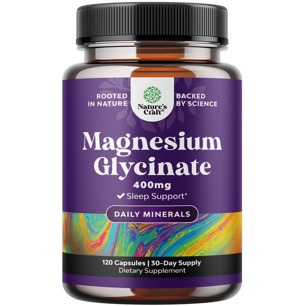 Pure Magnesium Glycinate Supplement 400mg pro Servierung - Vegan High Absorption Chelat Magnesium Kapseln für Frauen & Männer mit Elemental 400mg für Mood Schlaf und Entspannung Unterstützung - 120 Zähler