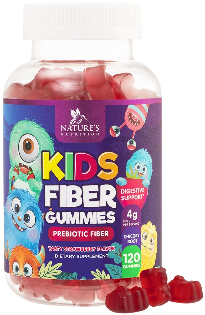 Ballaststoffe für Kinder, Täglich 4g Gummy Fiber Supplement, Prebiotic Digestive Health Support - Nature's Plant Based Soluble Fiber, unterstützt Regularity & Digestion für Kinder Non-GMO - 120 Gummis