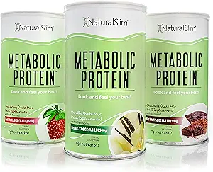 NaturalSlim Variety Treats – All Flavors of Metabolic Whey Powder (Chocolate, Vanilla & Erdbeere) - Low Carb Meal Ersatz, Smoothie Mix, Protein Shake | Formuliert von Frank Suarez
