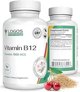 Kaubares Vitamin B-12 1000 Mcg | Unterstützt gesundes Gehirn Funktion & Speicher | Kirsch-Flavored B12 Methylcobalamin Ergänzung für Haare, Haut und Nägel - 100 Tabletten