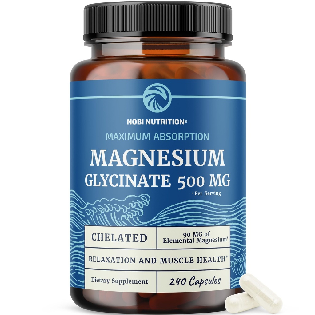 Magnesium Glycinate 500mg | Chelat für hohe Absorption | Muskelentspannung, Knochen, Herz, Nerve, Schlaf &amp; ruhige Unterstützung für Frauen & Männer | Magnesium Chelat Supplement & Bisglycinat Complex | 240ct