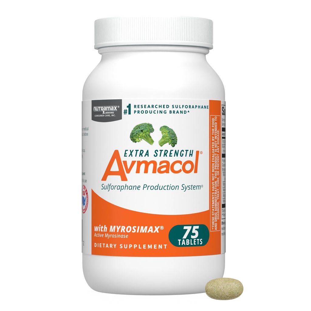 Nutramax Laboratories Avmacol Extra Strength #1 Researched Sulforaphane-Producing Brand for Detoxification, Antioxidant Support, Immungesundheit, Erwachsene & Kinder, Moringa, 75 Tabletten