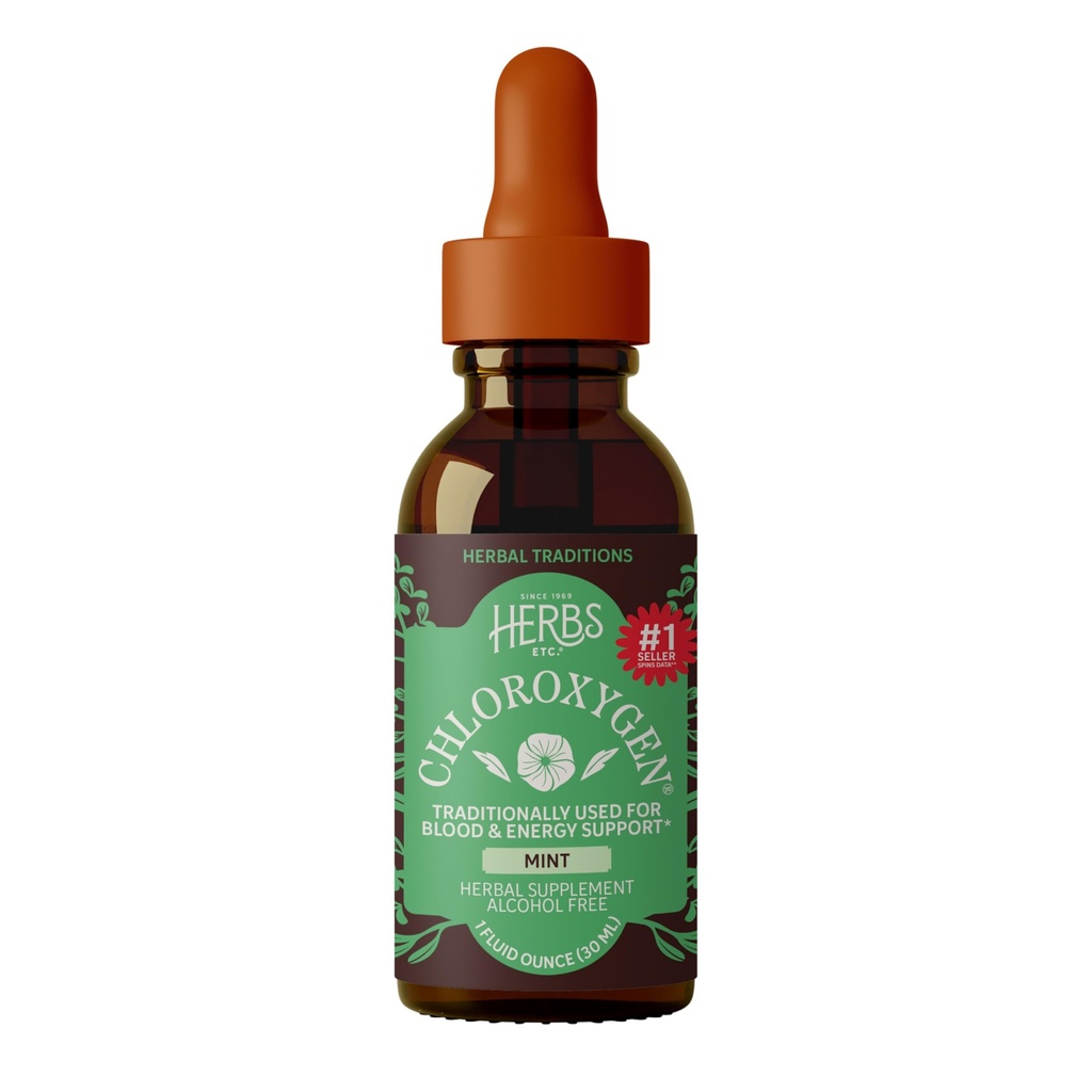Herbs Etc. ChlorOxygen Chlorophyll Konzentrat - Highly-Concentrated Energy Support - Aids Gesunde Blutzirkulation - Natürliche Vitalität Unterstützung - Alkoholfrei - 1 fl oz, Mint (Über 66 Servietten)