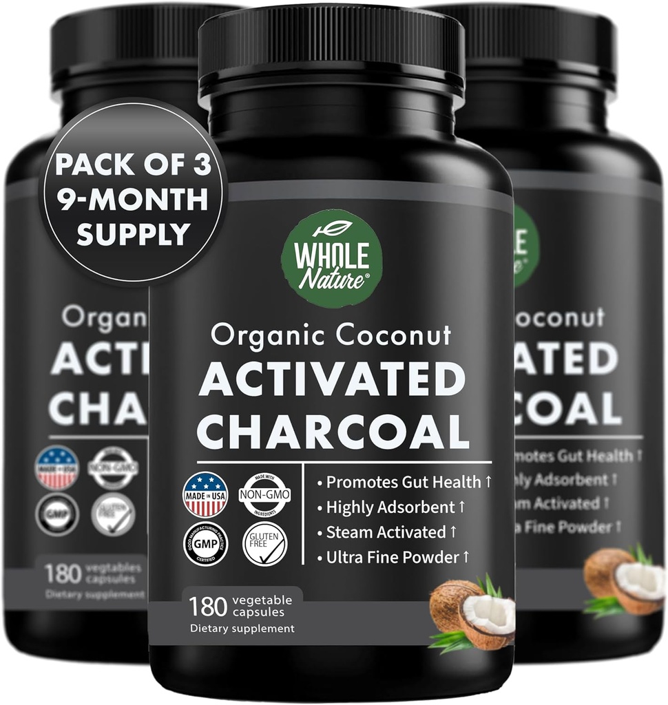 Kokosnuss aktivierte Charcoal Capsules, 180 Charcoal Capsules, Teeth Whitening, Hilft Constipation, Bloating, Stomach Gas, Heartburn, Pure Coconut abgeleiteted Supplement (3)