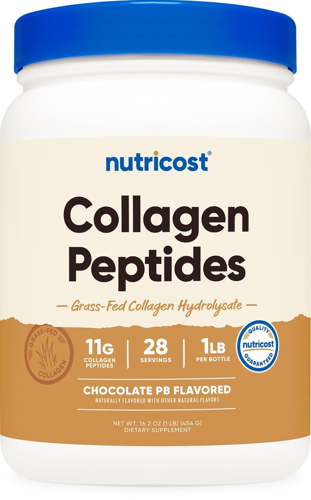 Nutricost Collagen Peptide Powder (Chocolate Peanut Butter Flavored) 1 LB - Grass-Fed Collagen Hydrolysat, Glutenfrei
