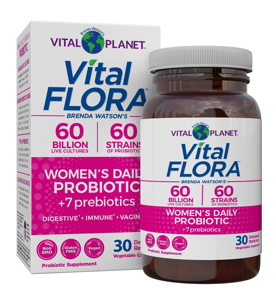 Vital Planet - Vital Flora Women’s Daily Probiotic 60 Billion CFU, 60 Diverse Strains, 7 Bio-Präbiotika, Vaginal- und Immununterstützung, Bloating, Digestive Health Probiotics für Frauen 30 Kapseln