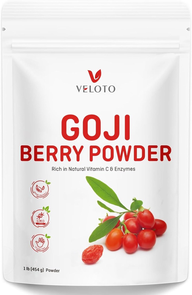 Goji Berry Powder, Wolfberry Extract 10:1 Pure Goji Berry Kräuterextrakt Pulver für Augengesundheit, Natürliches Vitamin C Antioxidans, Non-GMO, Glutenfrei, Sulfatfrei, 1lb (16Oz)