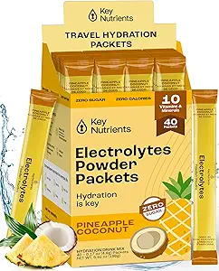 KEY NUTRIENTS Elektrolyte Pulverpackets - Tropical Ananas Coconut 40 Pack Hydration Packets - Travel Hydration Powder - No Sugar, No Calories, Gluten Free Keto Electrolytes Powder - Made in USA