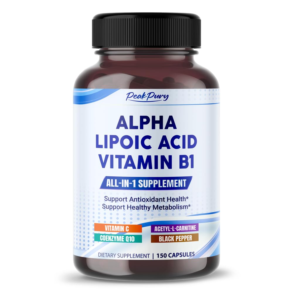 Alpha Liponsäure mit Vitamin B1 - Unterstützt Antioxidans Gesundheit & Gesunde Stoffwechsel - Inklusive Vitamin C, Acetyl-L-Carnitin, CoQ10 - Made in USA- 150 Kapseln