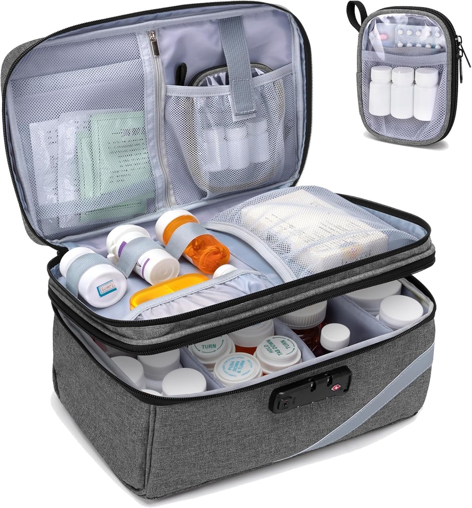 Trunab Medizin Aufbewahrungstasche mit Kombinationsschloss, abschließbare Pillen Flasche Organizer, Reisemedizin Tragetasche für Medizin Box, Rezept, Vitamine, Ergänzungen oder medizinische Versorgung