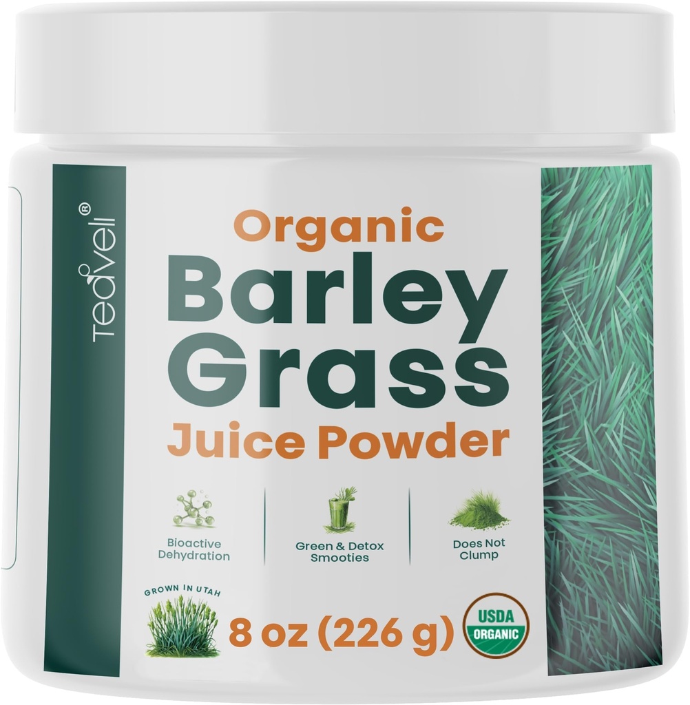 Teaveli Organic Barley Grass Juice Powder– Raw, Utah Grown Barley Grass Juice Extract for Detox- Komplements Wheatgrass Juice- Made in USA Ohne Gluten, Additive oder Konservierungsstoffe- 8 oz (226 Gramm)