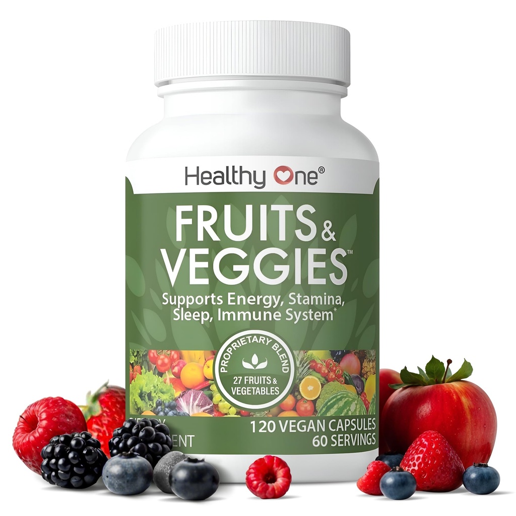 Healthy One Fruits & Veggies - 27 Balanced Whole Foods of Nature - Vitamins - Mineralien - Antioxidantien - Detox - Gemüse - Kale - Broccoli - Spinat - Beets - Himbeeren - Multivitamin - 60 Servieren