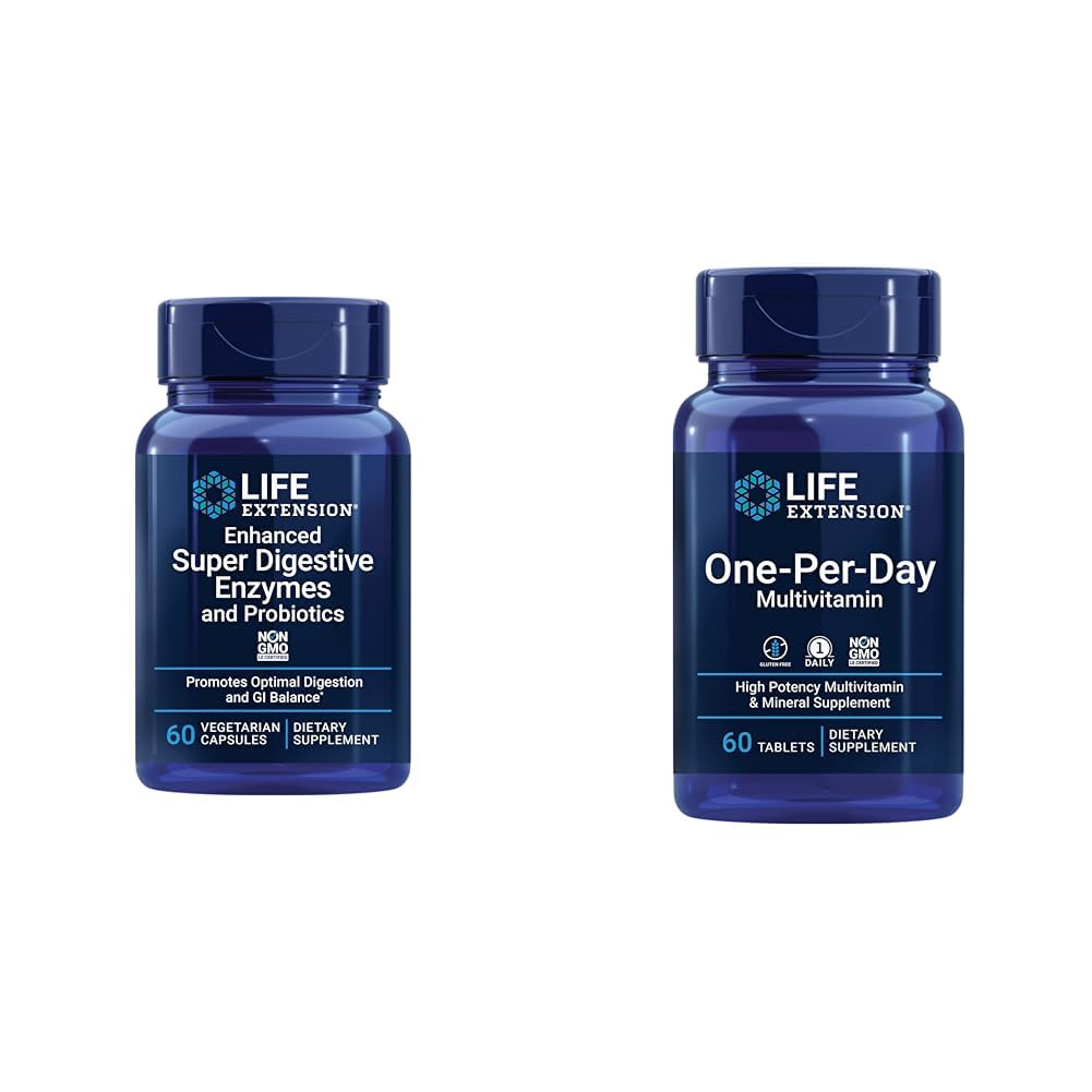 Life Extension Enhanced Super Digestive Enzyme & Probiotics 60 Vegetarische Kapseln und One-Per-Day Multivitamin 60 Tabletten