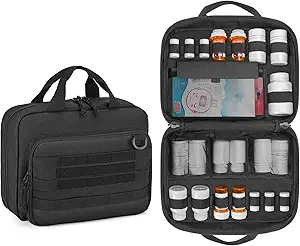 Damero Pill Bottle Organizer, Reisemedizin Tasche Medication Organizer Aufbewahrung für Pillen Flaschen und medizinische Ergänzungen, Schwarz (nur)