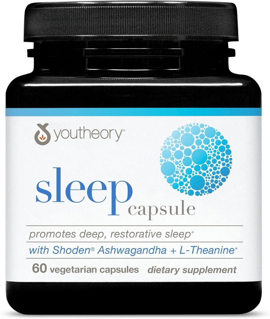 Youtheory Sleep Capsule - Vegan Sleep Support Supplement mit Passion Flower, Lemon Balm, L-theanine & Ashwagandha* - 60 Vegetarische Kapseln