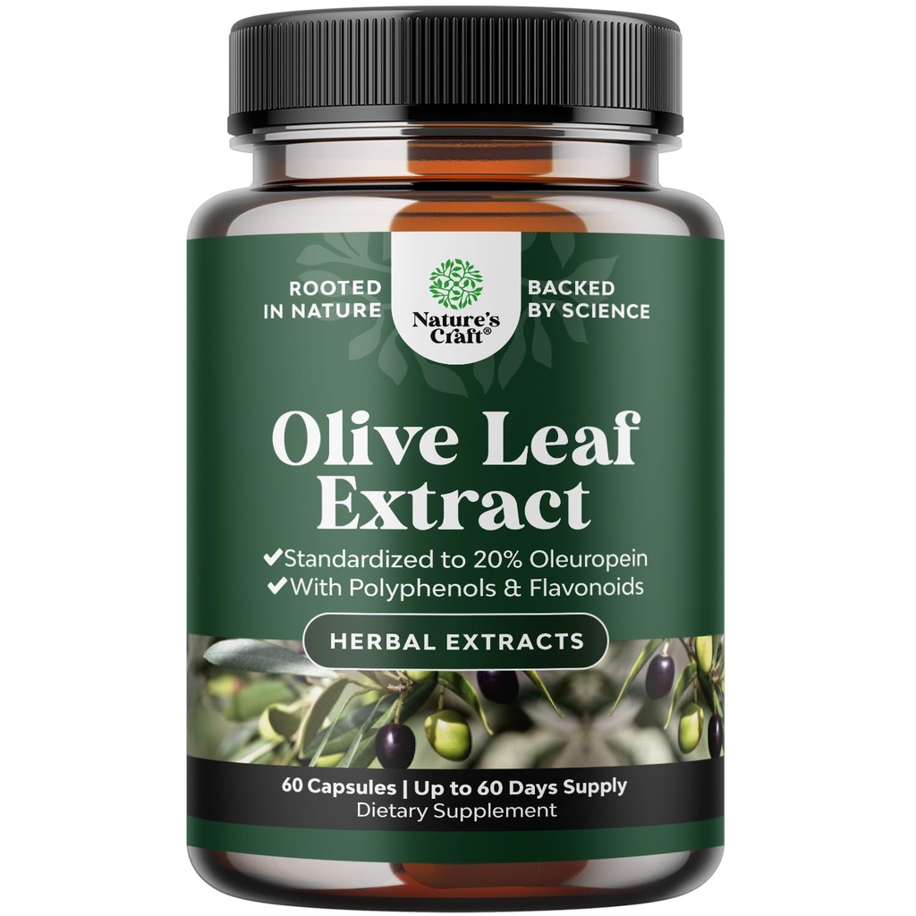 Potent Olivenblatt Extrakt Kapseln - High Strength Antioxidante Ergänzung mit reinem Olivenblatt mit 20% Oleuropein - Kräuterherz Health Supplement - Vegan Non-GMO & Gluten Frei (2 Monate Versorgung)