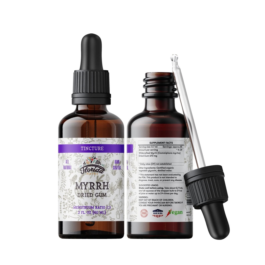 Myrrh-Tinktur, Myrrh-Extrakt (Commiphora myrrha) für Verdauung - Non-GMO in Kaltgepresstem Bio-Gemüse Glycerin 670 mg, Beilagen 670 mg