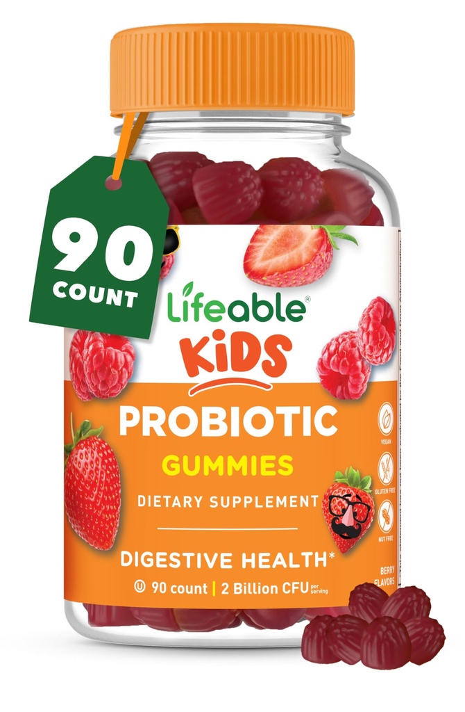 Kids Probiotics Gummies | 2 Billion CFU | Great Tasting Kids Probiotic Gummies | für Gut Gesundheit, Verdauungsunterstützung und Immununterstützung | 90 Probiotische Gummi für Kinder und Kleinkinder | lebensfähig