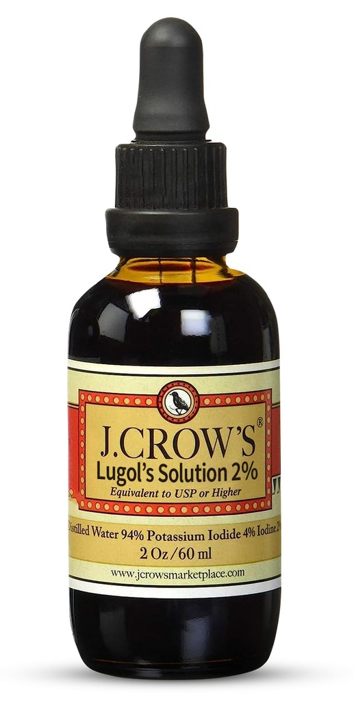 J.CROW'S® Lugol's Lösung von Iodin 2% 2 oz (1 Flasche) – Premium-Iodin & Kalium-Iodidflüssigkeit, Gluten &, Alkoholfreie natürliche Brine-Extrakt, keine Expiration