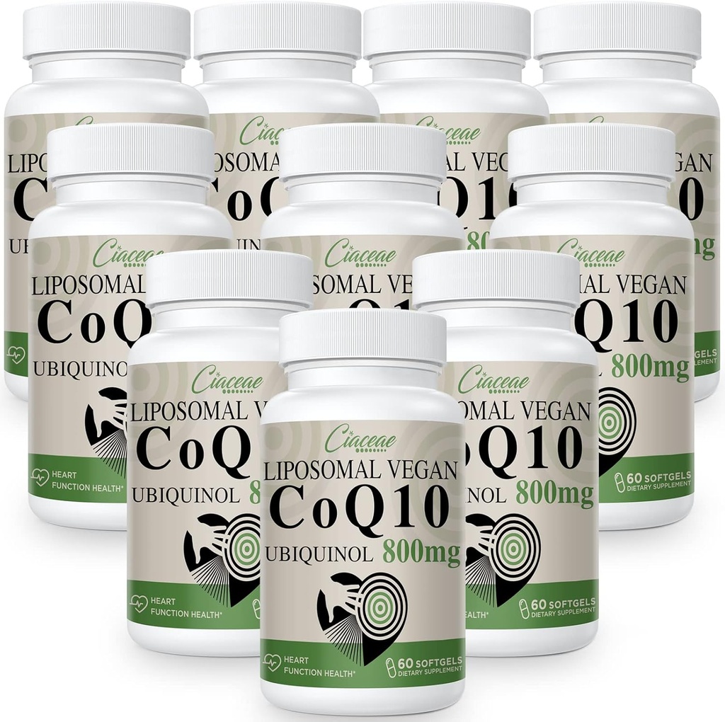 Liposomal CoQ10 800mg Ubiquinol Softgel, Max Absorption Ubiquinol Coenzym Q10, Ubiquinol CoQ10 Beilage für Antioxidans, Herzfunktion & Energieproduktion, Pure CoQ10 800mg, 600 Vegan Softgels