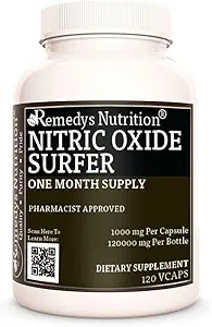 Remedy Ernährung Nitric Oxid Surfer | 1.000 mg, 120 Vegan Kapseln Nahrungsergänzung | Zwei Monate Versorgung