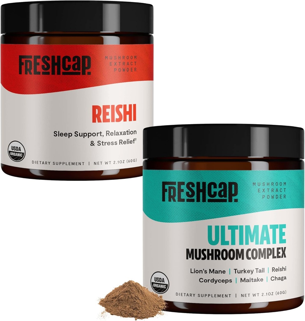 FreshCap Pilze Stress Bundle (Reishi Pulver und Ultimative Pilz Complex Powder)