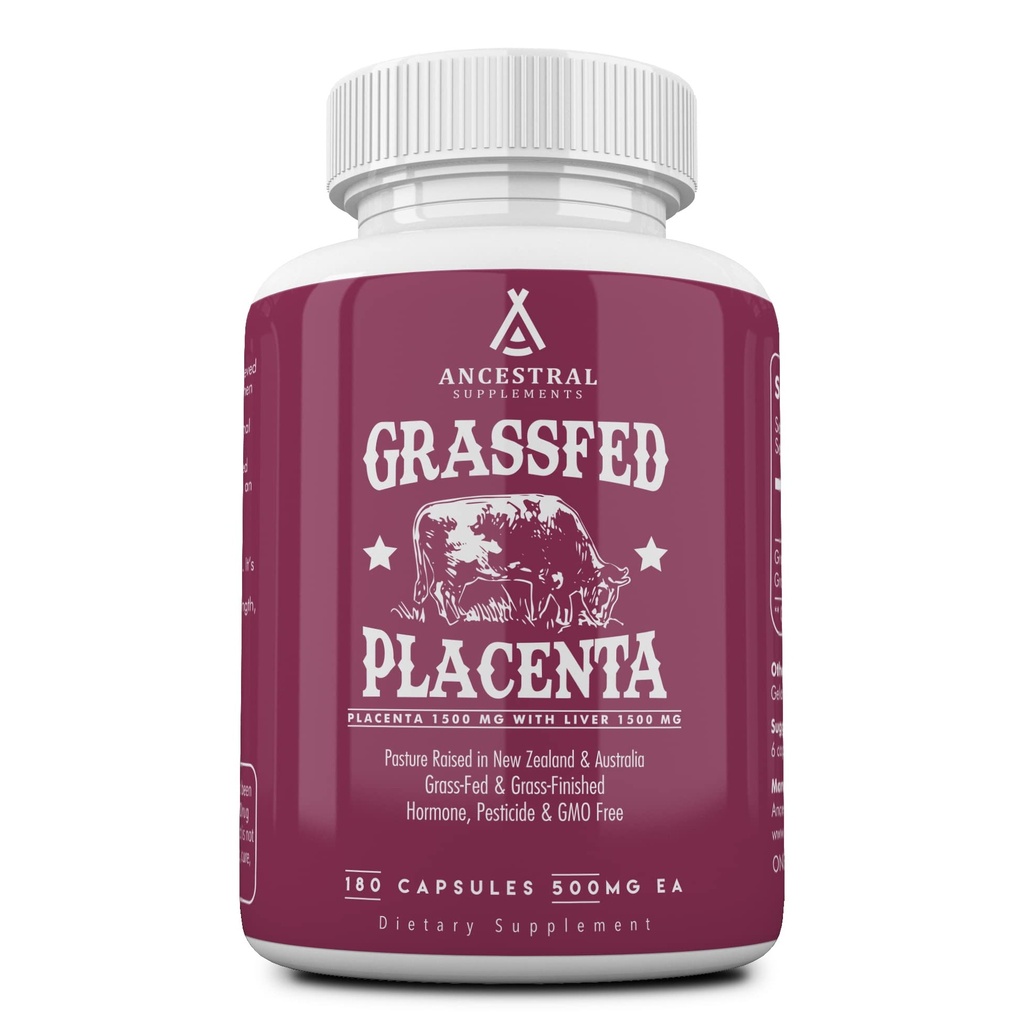 Gras Fed Placenta Supplement mit Leber, Enthält Postpartum Vitamine für Frauen Stillen, fördert Menopause Relief, Stammzellen unterstützen Hautelastizität, 180 Kapseln