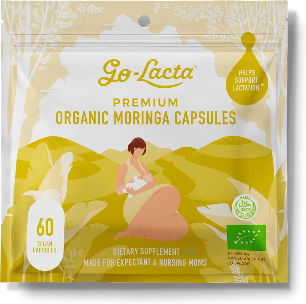 Go-Lacta® 100% Bio Moringa Kapseln für stillende Mütter - 60 Kapseln - Pure Premium postnatale Vitamine - Stillende Ergänzungen zur Erhöhung der Milchversorgung - Postpartum Vitamine für Frauen