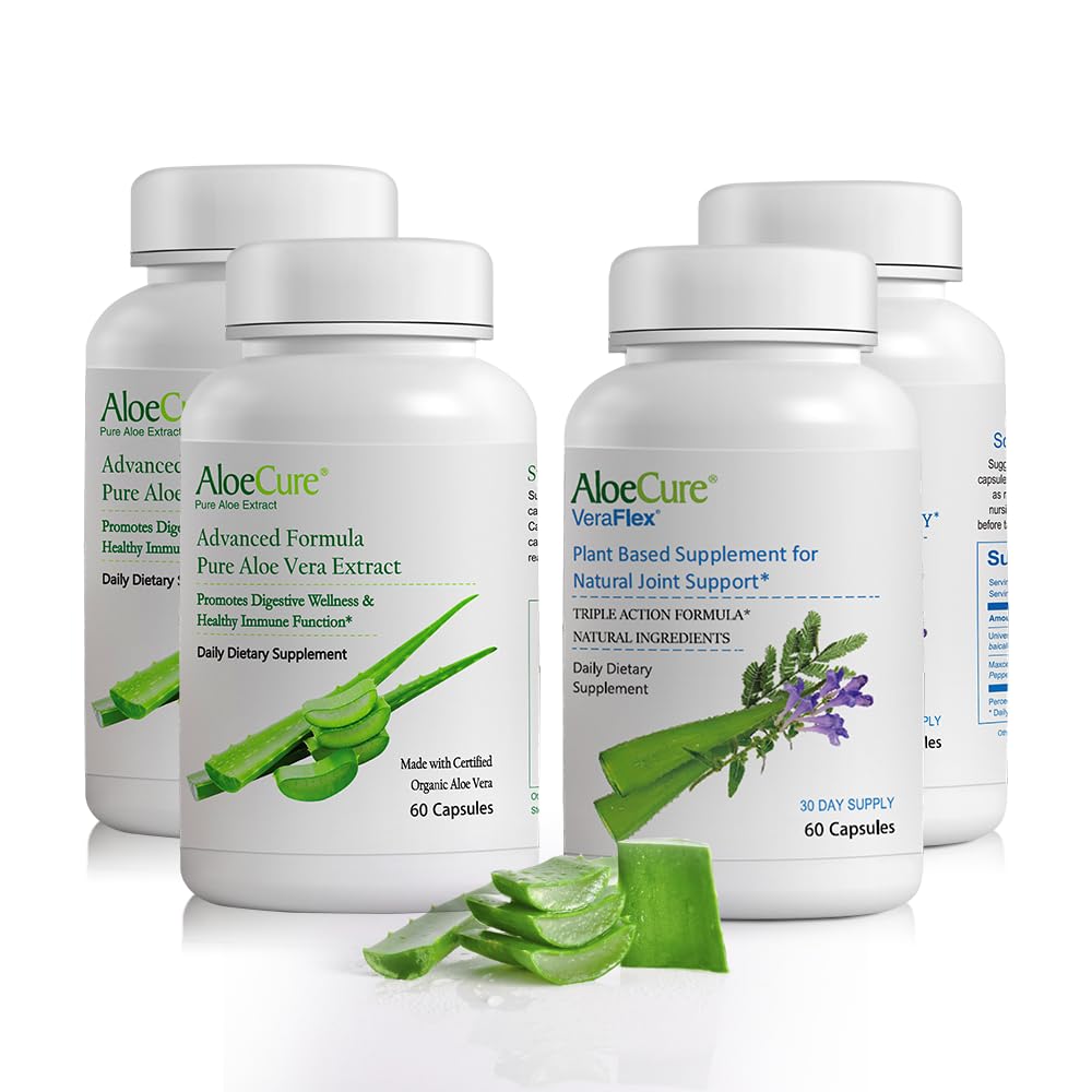 AloeCure Organic Aloe Vera Capsules Pack - 4 Stück - 2 x VeraFlex, 2 x Aloe Vera Kapseln