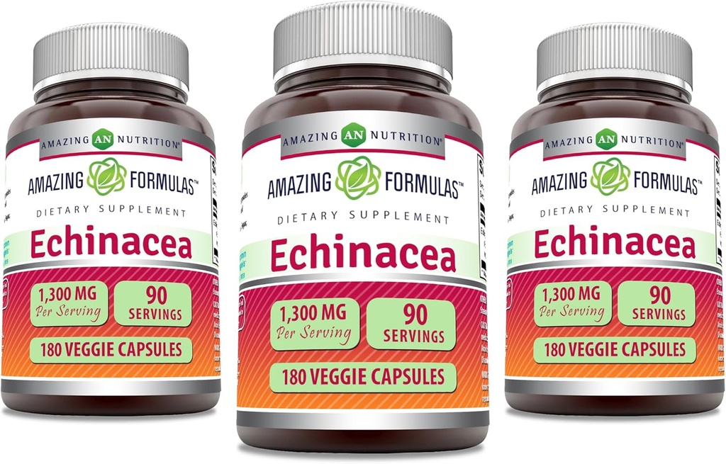 Erstaunliche Formeln Echinacea | 1300 Mg | Veggie Kapseln Ergänzung | Non-GMO | Gluten Free | Made in USA (3 Pack | 180 Count)