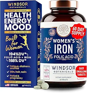 WINDSOR BOTANICALS Liquid Iron Supplements for Anemia - Folic Acid, Vitamin C, Vegan Blood Builder and Anemia Supplement - 2 oz Orange Flavor Gentle Iron Drops for Women
