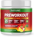 Erbaut von Nature Pre Workout Pulver mit Beta Alanine, Kreatin Monohydrate, BCAA, L Citrulline, L Arginin und Koffein - Erdbeere-Lemade Flavor - 25 Servietten