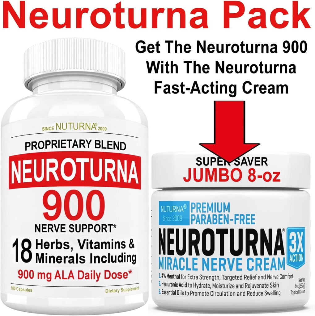 Nerve Relief Cream 8 oz Plus Neuroturna Nerve Unterstützung 900 mg ALA Unterstützung
